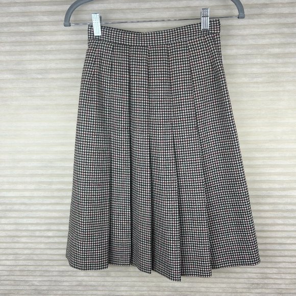 Vintage The Villager Houndstooth Wool Academia Preppy Pleated Skirt Country - Picture 1 of 9